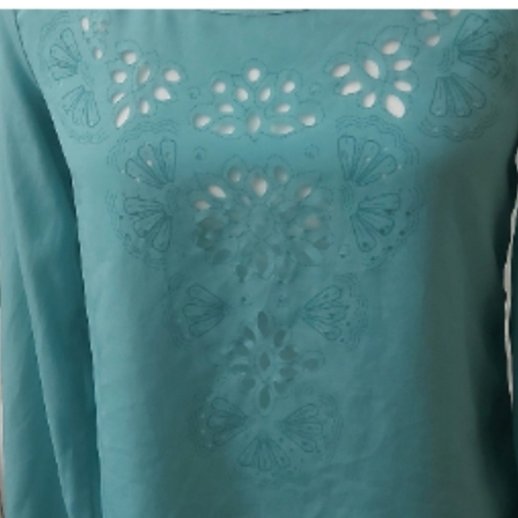 Exhilaration Green Cut Out Long Sleeve Boho Cottagecore Blouse Large - Picture 3 of 5